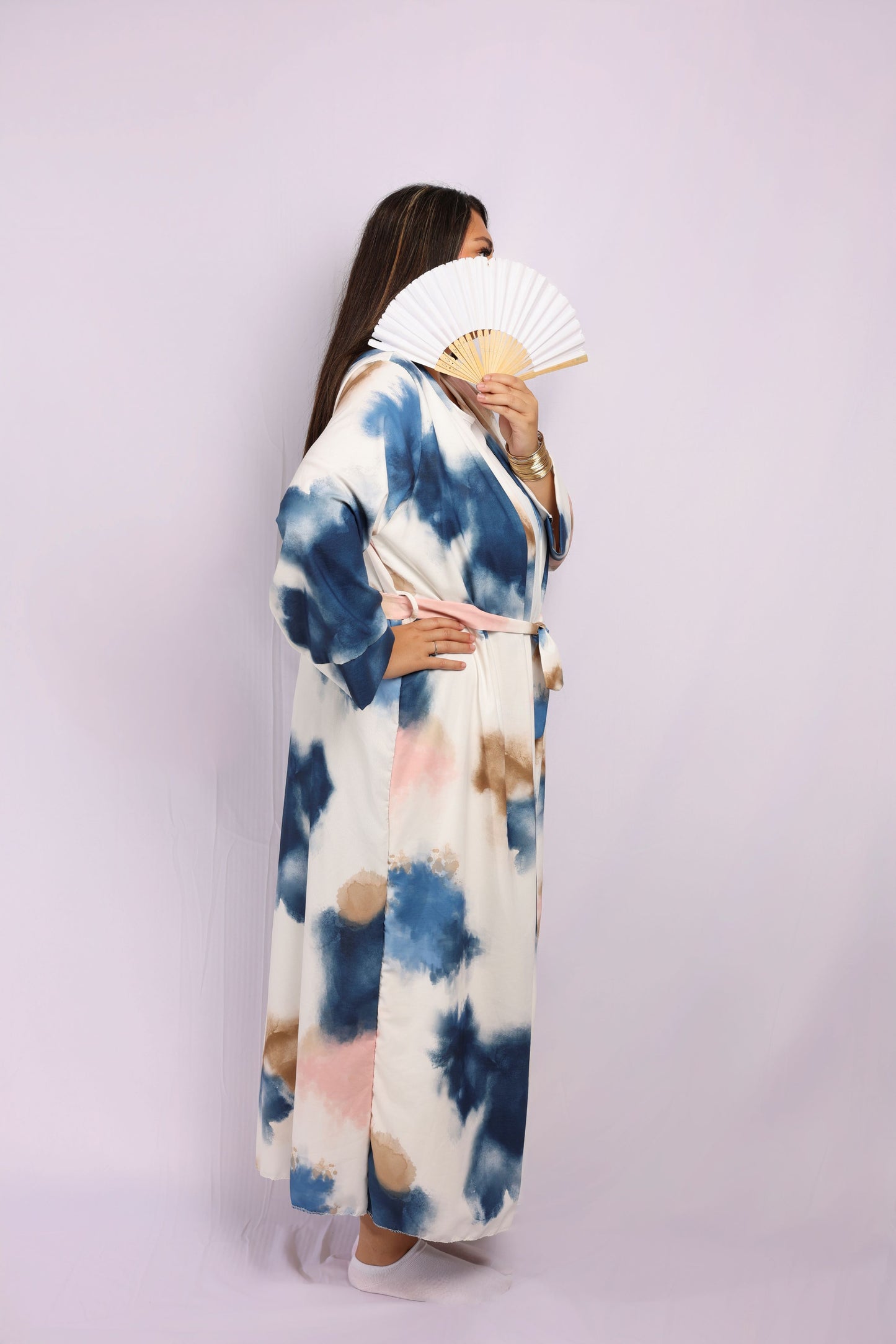 Saloua Kimono avec robe sous abaya tie & dye