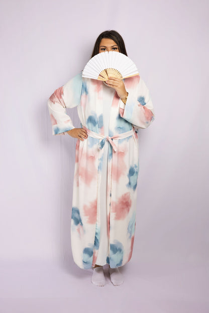 Saloua Kimono avec robe sous abaya tie & dye