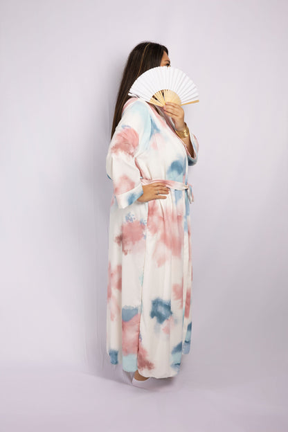 Saloua Kimono avec robe sous abaya tie & dye