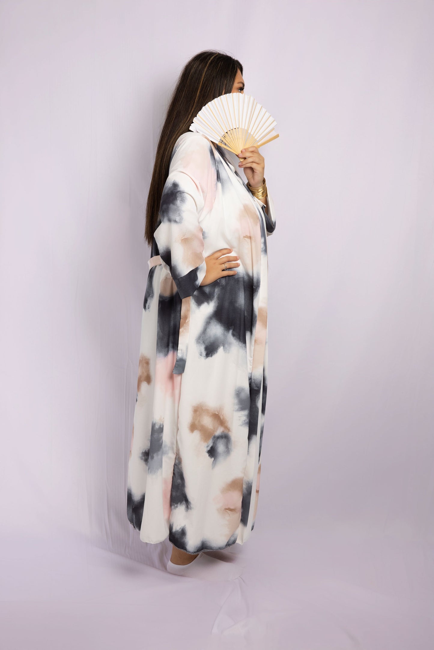 Saloua Kimono avec robe sous abaya tie & dye