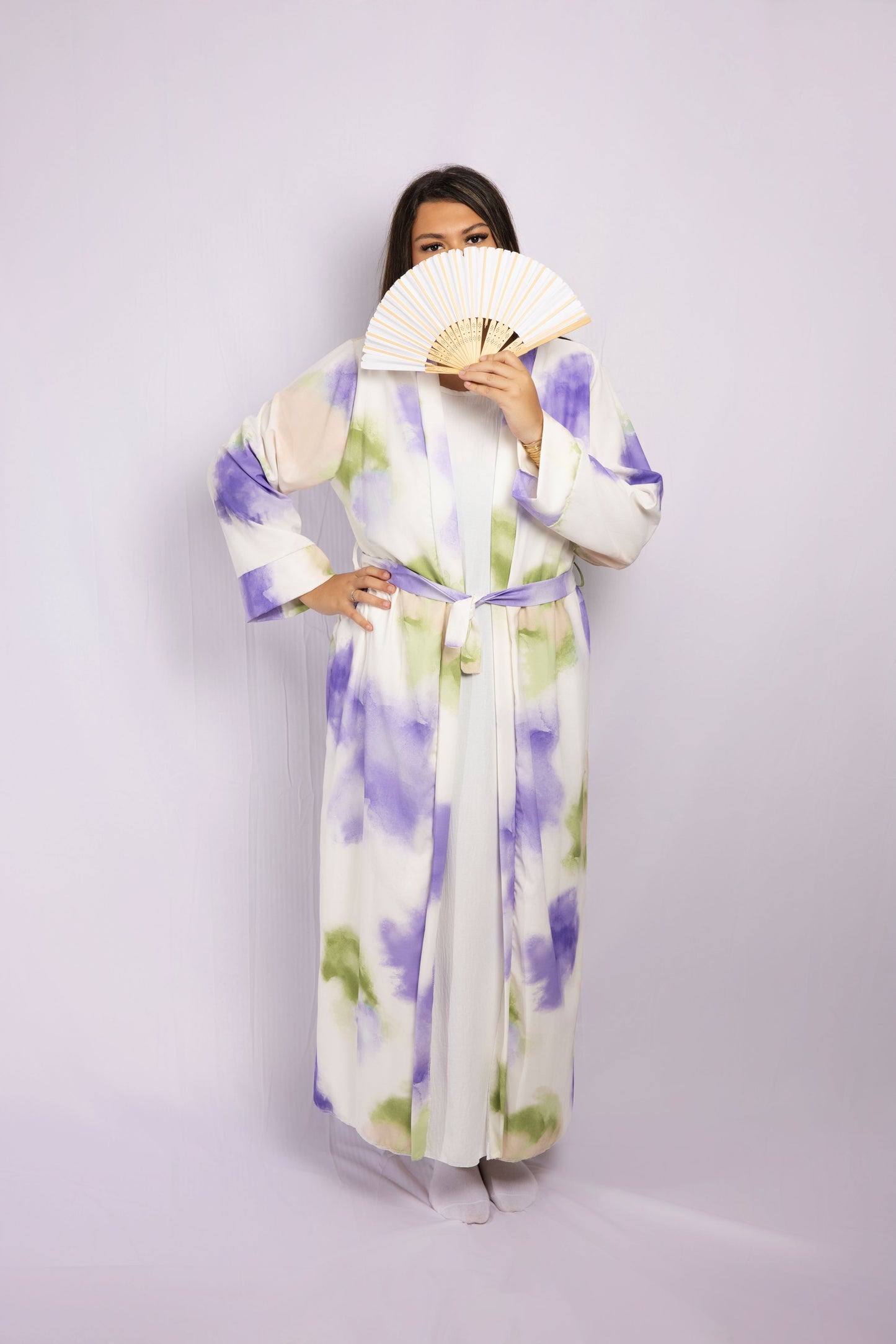 Saloua Kimono avec robe sous abaya tie & dye